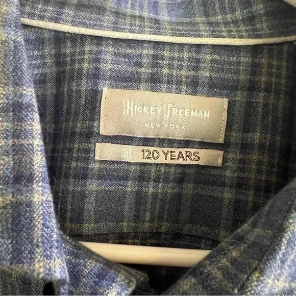 Hickey Freeman Flannel Sport Shirt, NWT - Mens Small- Blue Plaid - Picture 10 of 12
